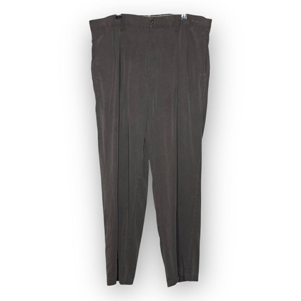 Tommy Bahama Chino Pants Brown Gray Silk Pleated Straight Men’s 36x30 Flawed